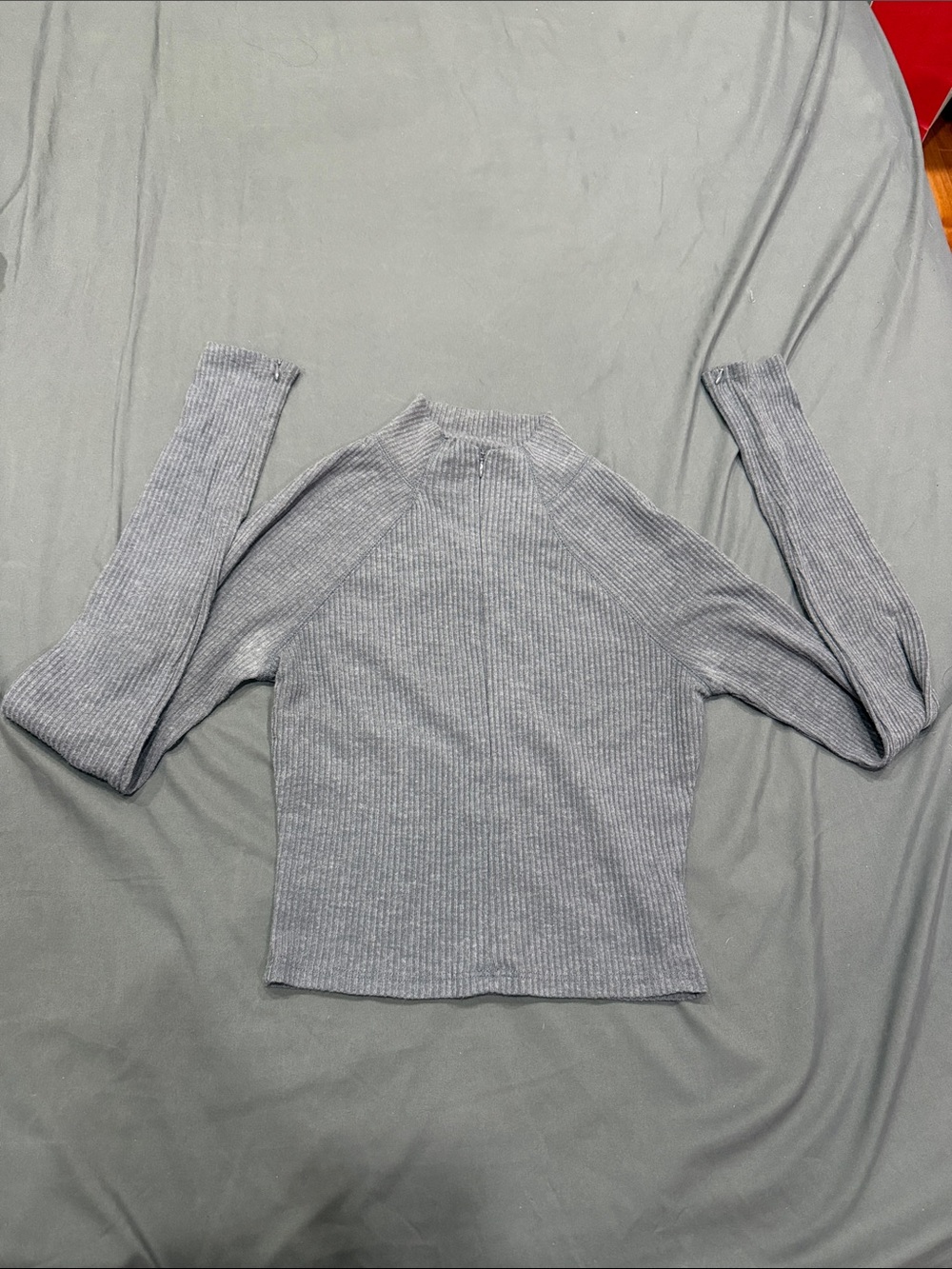 Slim Ribbed Mock Neck Long Sleeve Top - Light Gray